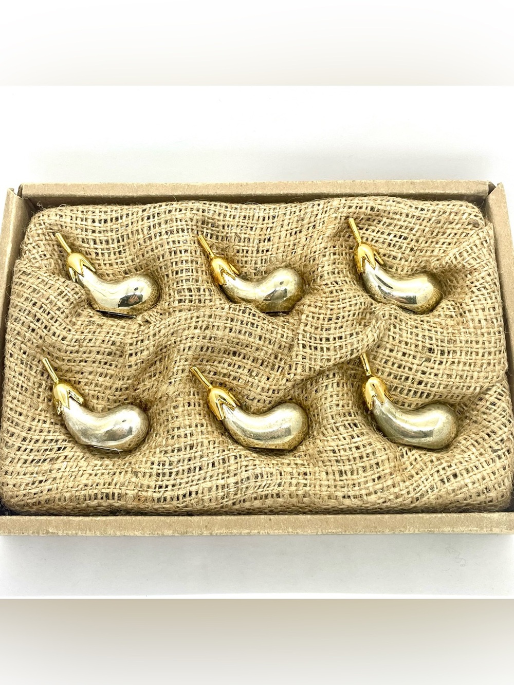 Vintage JOIE de VIVRE Set of 6 Eggplant Silver Gold Tone Knife Rests in Box